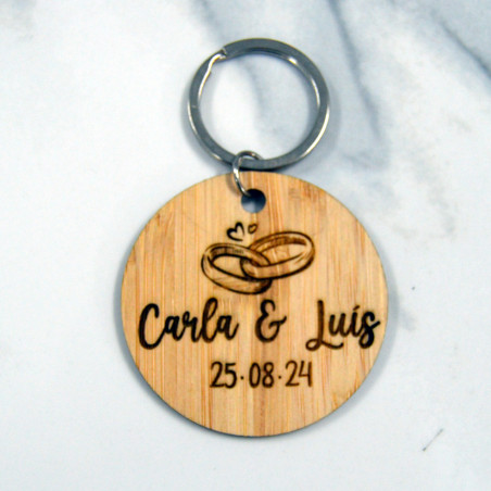 Llavero de madera redondo personalizado "Boda"