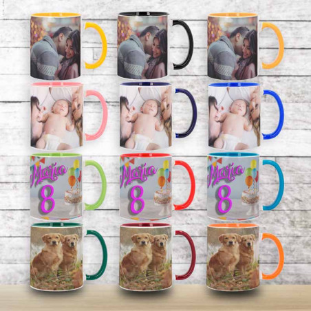 Taza personalizada con el interior y asa en color